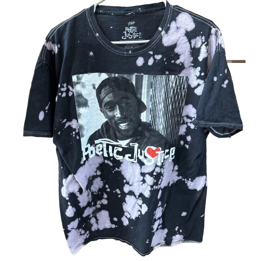 Philcos POETIC JUSTICE TUPAC T SHIRT 2XL Black Cotton Graphic Print Tie Dye